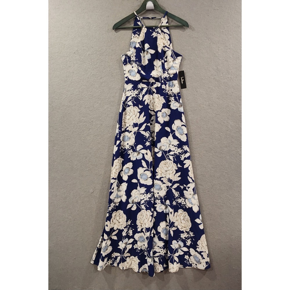 Lulus In Blossom Blue Floral Print‎ Maxi Dress S Halter Neckline Sleeveless